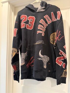Jordan Black Crewneck Sweater with Red & Gold Graphics